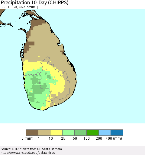 Sri Lanka Precipitation 10-Day (CHIRPS) Thematic Map For 7/11/2022 - 7/20/2022