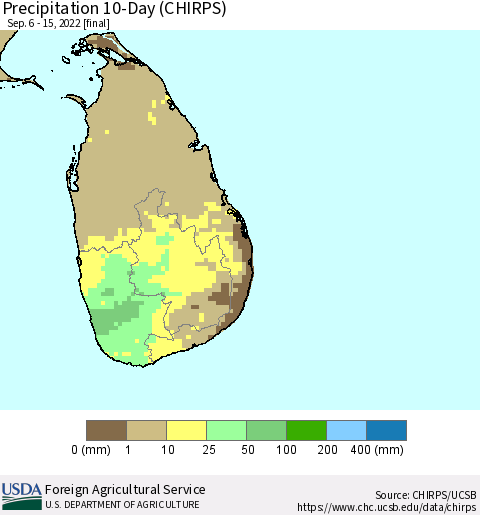 Sri Lanka Precipitation 10-Day (CHIRPS) Thematic Map For 9/6/2022 - 9/15/2022