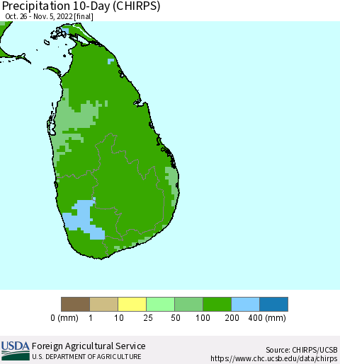 Sri Lanka Precipitation 10-Day (CHIRPS) Thematic Map For 10/26/2022 - 11/5/2022