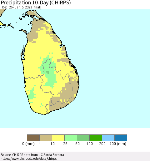 Sri Lanka Precipitation 10-Day (CHIRPS) Thematic Map For 12/26/2022 - 1/5/2023