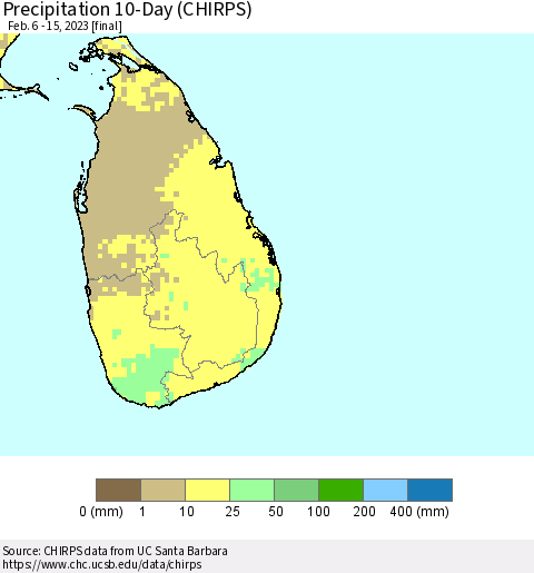 Sri Lanka Precipitation 10-Day (CHIRPS) Thematic Map For 2/6/2023 - 2/15/2023