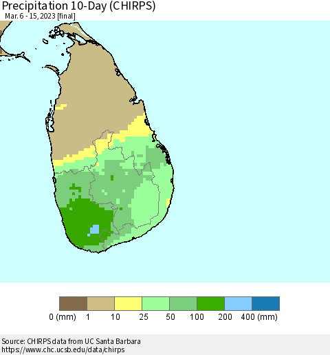Sri Lanka Precipitation 10-Day (CHIRPS) Thematic Map For 3/6/2023 - 3/15/2023