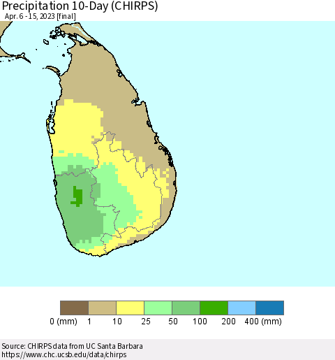 Sri Lanka Precipitation 10-Day (CHIRPS) Thematic Map For 4/6/2023 - 4/15/2023