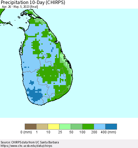 Sri Lanka Precipitation 10-Day (CHIRPS) Thematic Map For 4/26/2023 - 5/5/2023