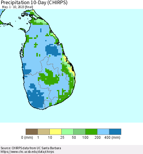 Sri Lanka Precipitation 10-Day (CHIRPS) Thematic Map For 5/1/2023 - 5/10/2023