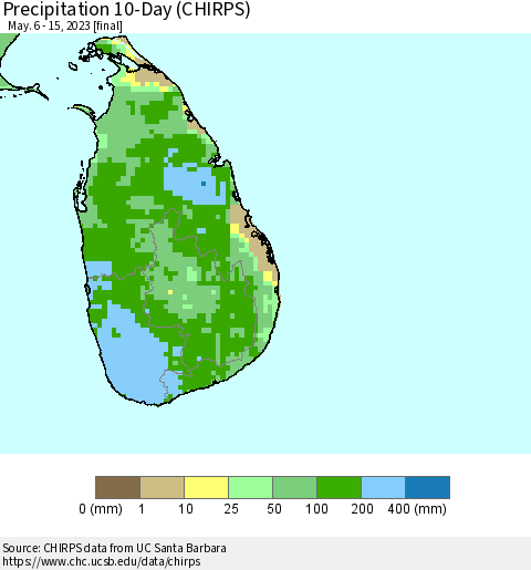 Sri Lanka Precipitation 10-Day (CHIRPS) Thematic Map For 5/6/2023 - 5/15/2023