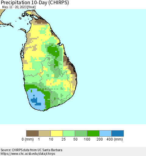 Sri Lanka Precipitation 10-Day (CHIRPS) Thematic Map For 5/11/2023 - 5/20/2023