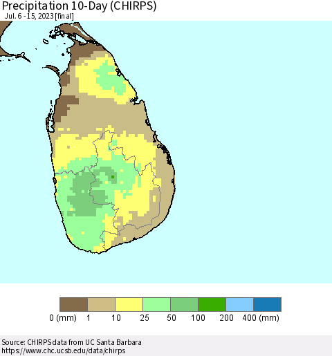 Sri Lanka Precipitation 10-Day (CHIRPS) Thematic Map For 7/6/2023 - 7/15/2023