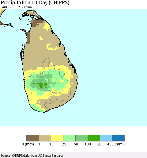 Sri Lanka Precipitation 10-Day (CHIRPS) Thematic Map For 8/6/2023 - 8/15/2023