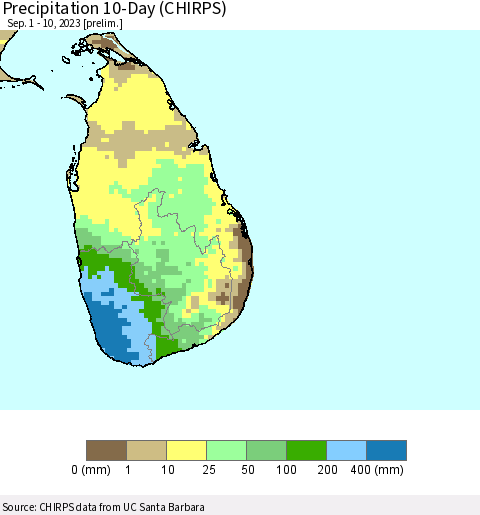 Sri Lanka Precipitation 10-Day (CHIRPS) Thematic Map For 9/1/2023 - 9/10/2023
