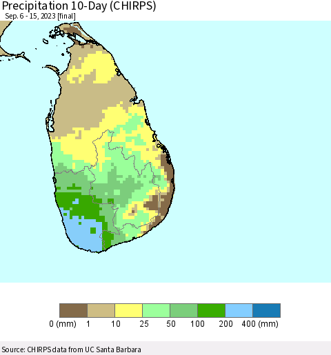 Sri Lanka Precipitation 10-Day (CHIRPS) Thematic Map For 9/6/2023 - 9/15/2023