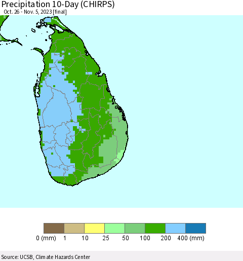 Sri Lanka Precipitation 10-Day (CHIRPS) Thematic Map For 10/26/2023 - 11/5/2023