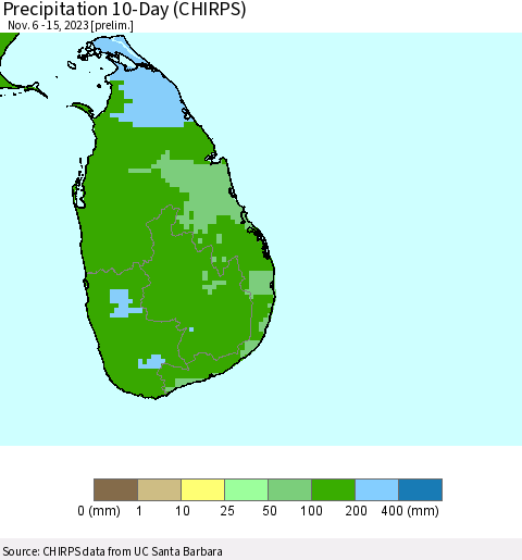 Sri Lanka Precipitation 10-Day (CHIRPS) Thematic Map For 11/6/2023 - 11/15/2023