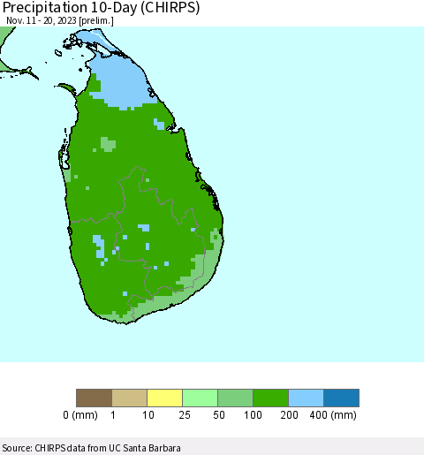 Sri Lanka Precipitation 10-Day (CHIRPS) Thematic Map For 11/11/2023 - 11/20/2023