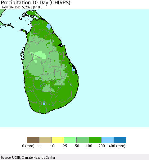 Sri Lanka Precipitation 10-Day (CHIRPS) Thematic Map For 11/26/2023 - 12/5/2023