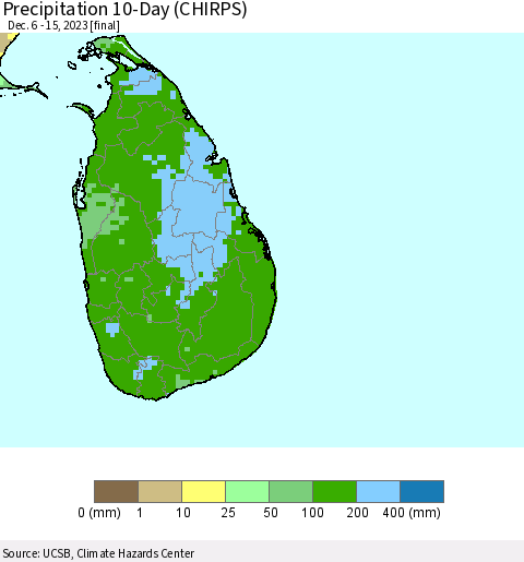 Sri Lanka Precipitation 10-Day (CHIRPS) Thematic Map For 12/6/2023 - 12/15/2023