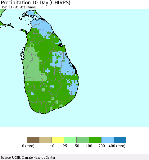 Sri Lanka Precipitation 10-Day (CHIRPS) Thematic Map For 12/11/2023 - 12/20/2023