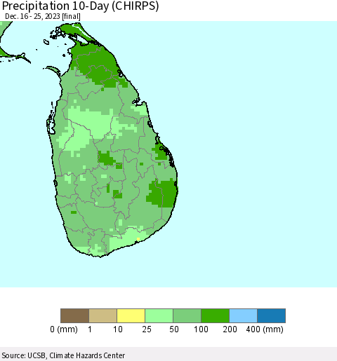 Sri Lanka Precipitation 10-Day (CHIRPS) Thematic Map For 12/16/2023 - 12/25/2023