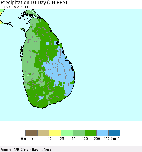 Sri Lanka Precipitation 10-Day (CHIRPS) Thematic Map For 1/6/2024 - 1/15/2024