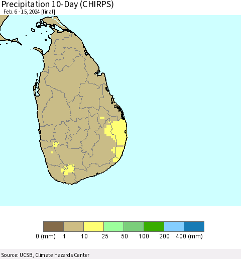Sri Lanka Precipitation 10-Day (CHIRPS) Thematic Map For 2/6/2024 - 2/15/2024