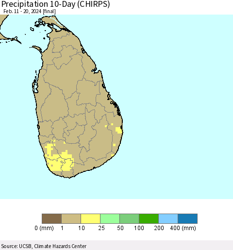 Sri Lanka Precipitation 10-Day (CHIRPS) Thematic Map For 2/11/2024 - 2/20/2024