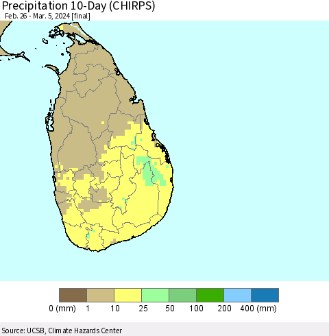 Sri Lanka Precipitation 10-Day (CHIRPS) Thematic Map For 2/26/2024 - 3/5/2024