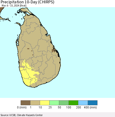Sri Lanka Precipitation 10-Day (CHIRPS) Thematic Map For 3/6/2024 - 3/15/2024