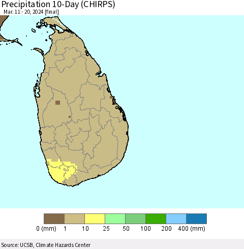 Sri Lanka Precipitation 10-Day (CHIRPS) Thematic Map For 3/11/2024 - 3/20/2024
