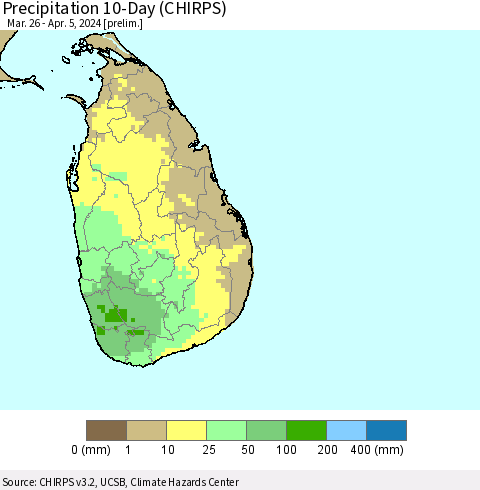 Sri Lanka Precipitation 10-Day (CHIRPS) Thematic Map For 3/26/2024 - 4/5/2024