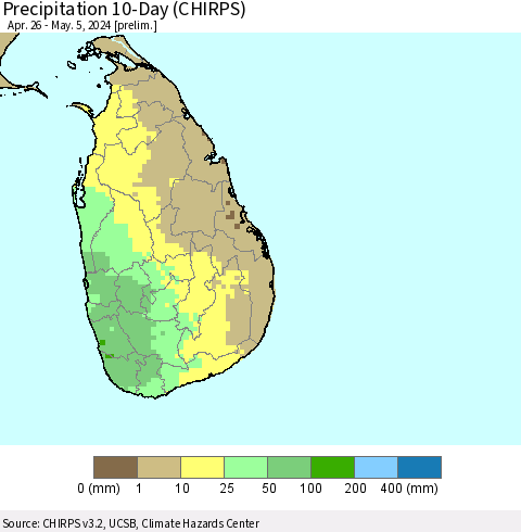 Sri Lanka Precipitation 10-Day (CHIRPS) Thematic Map For 4/26/2024 - 5/5/2024