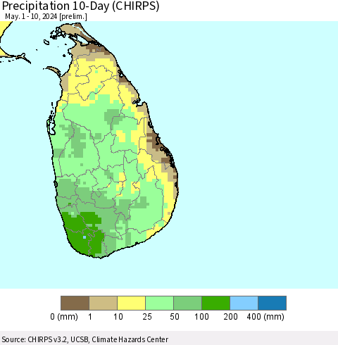Sri Lanka Precipitation 10-Day (CHIRPS) Thematic Map For 5/1/2024 - 5/10/2024