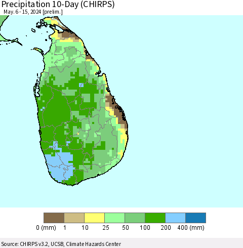 Sri Lanka Precipitation 10-Day (CHIRPS) Thematic Map For 5/6/2024 - 5/15/2024