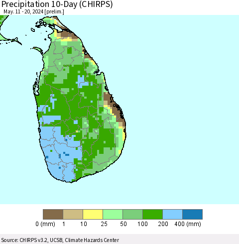 Sri Lanka Precipitation 10-Day (CHIRPS) Thematic Map For 5/11/2024 - 5/20/2024