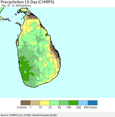 Sri Lanka Precipitation 10-Day (CHIRPS) Thematic Map For 5/21/2024 - 5/31/2024