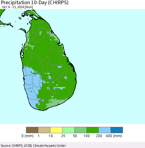 Sri Lanka Precipitation 10-Day (CHIRPS) Thematic Map For 10/6/2024 - 10/15/2024