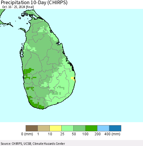 Sri Lanka Precipitation 10-Day (CHIRPS) Thematic Map For 10/16/2024 - 10/25/2024