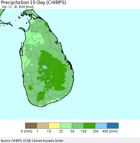 Sri Lanka Precipitation 10-Day (CHIRPS) Thematic Map For 12/11/2024 - 12/20/2024