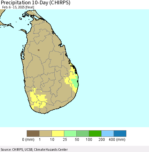 Sri Lanka Precipitation 10-Day (CHIRPS) Thematic Map For 2/6/2025 - 2/15/2025
