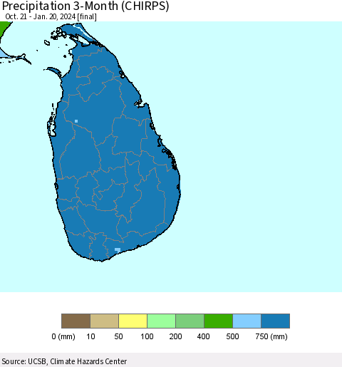 Sri Lanka Precipitation 3-Month (CHIRPS) Thematic Map For 10/21/2023 - 1/20/2024