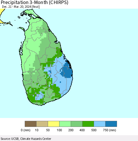 Sri Lanka Precipitation 3-Month (CHIRPS) Thematic Map For 12/21/2023 - 3/20/2024