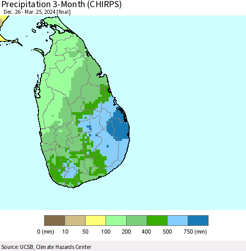 Sri Lanka Precipitation 3-Month (CHIRPS) Thematic Map For 12/26/2023 - 3/25/2024