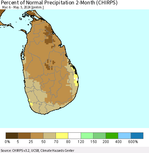 Sri Lanka Percent of Normal Precipitation 2-Month (CHIRPS) Thematic Map For 3/6/2024 - 5/5/2024
