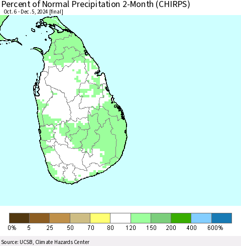 Sri Lanka Percent of Normal Precipitation 2-Month (CHIRPS) Thematic Map For 10/6/2024 - 12/5/2024