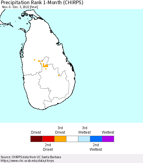 Sri Lanka Precipitation Rank since 1981, 1-Month (CHIRPS) Thematic Map For 11/6/2022 - 12/5/2022