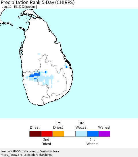 Sri Lanka Precipitation Rank 5-Day (CHIRPS) Thematic Map For 6/11/2022 - 6/15/2022