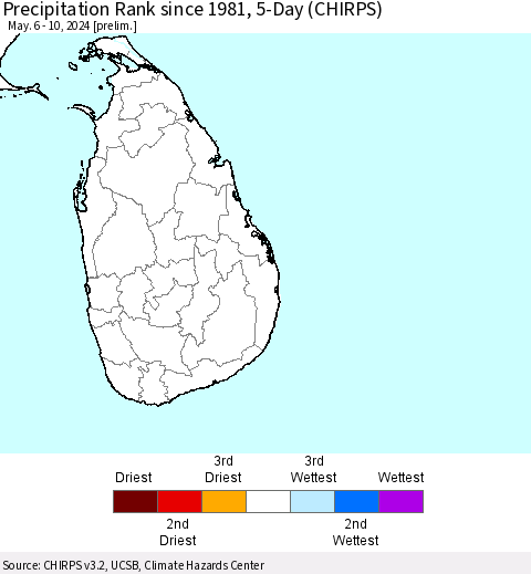 Sri Lanka Precipitation Rank since 1981, 5-Day (CHIRPS) Thematic Map For 5/6/2024 - 5/10/2024