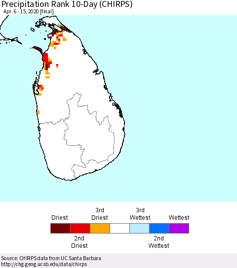 Sri Lanka Precipitation Rank 10-Day (CHIRPS) Thematic Map For 4/6/2020 - 4/15/2020