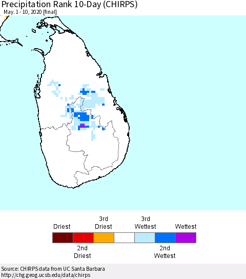 Sri Lanka Precipitation Rank 10-Day (CHIRPS) Thematic Map For 5/1/2020 - 5/10/2020