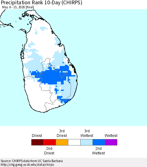 Sri Lanka Precipitation Rank 10-Day (CHIRPS) Thematic Map For 5/6/2020 - 5/15/2020