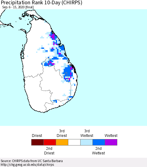 Sri Lanka Precipitation Rank 10-Day (CHIRPS) Thematic Map For 9/6/2020 - 9/15/2020